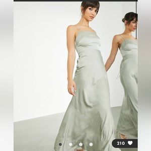 NWT ASOS satin square neck maxi dress with tie back in sage green size 2